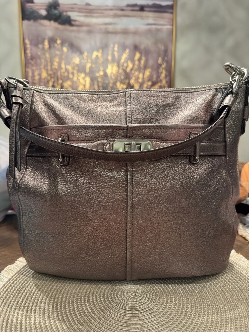 Coach Metallic Bronze Leather Shoulder Bag - Women's Bag